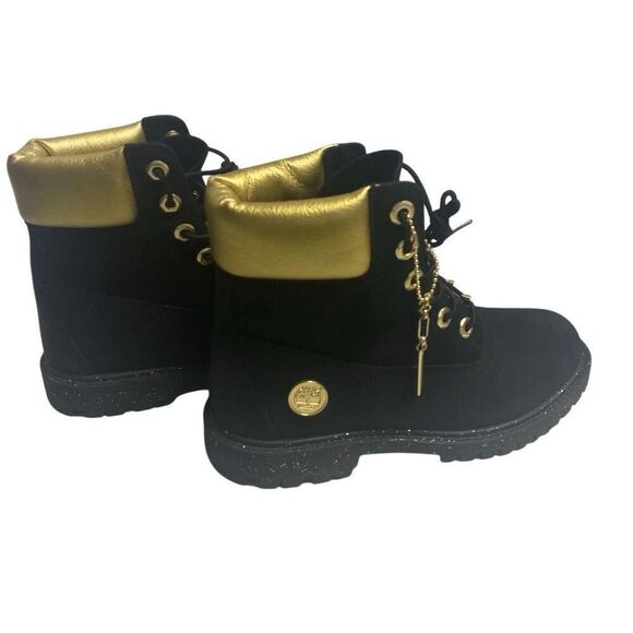 TIMBERLAND Women’s Rebolt Boot Black Gold Size 6 Nubuck Suede Leather Lace Up - Picture 2 of 14